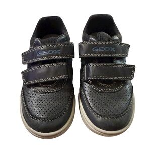 Geox Boys’ Black Leather Velcro Sneakers – Size 9